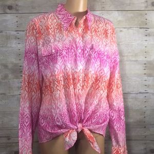 Lauren Ralph Lauren Pink/Orange Ombré shirt Sz XL